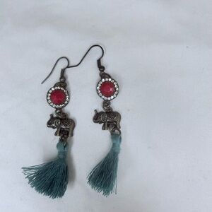 Chic Elephant Tassel Earrings with Red Gemstone